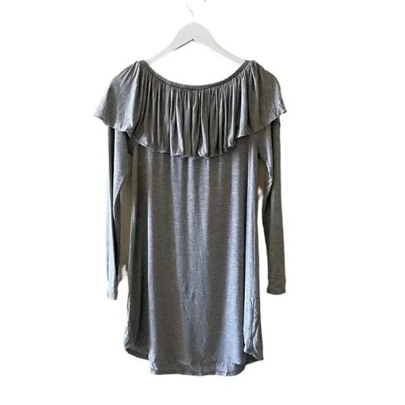 NWT Chaser REVOLVE Heather Gray Knit Jersey Ruffle Off Shoulder Boho Dress SZ M - Picture 7 of 8